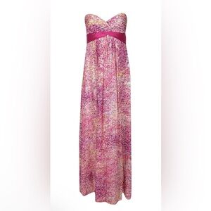 BCBG Maxazria Pink, Yellow & Purple Sparkly Floral Print Strapless Formal Dress